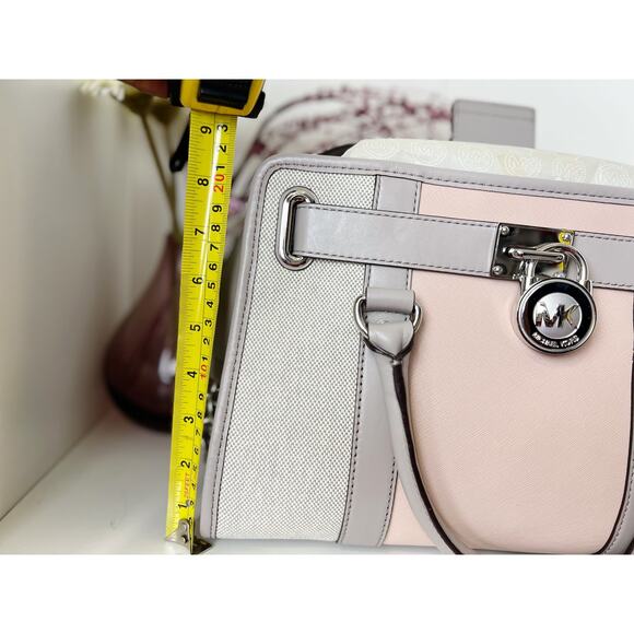 Michael Kors NWT Hamilton Leather Satchel Purse Bag in Pure Gray Ballet Pink - Picture 3 of 13